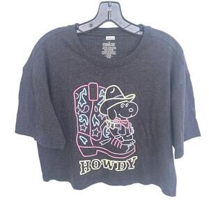 Peanuts Snoopy Grey Howdy Cowboy Cotton Blend Neon Graphic Cropped T-Shirt - L/G